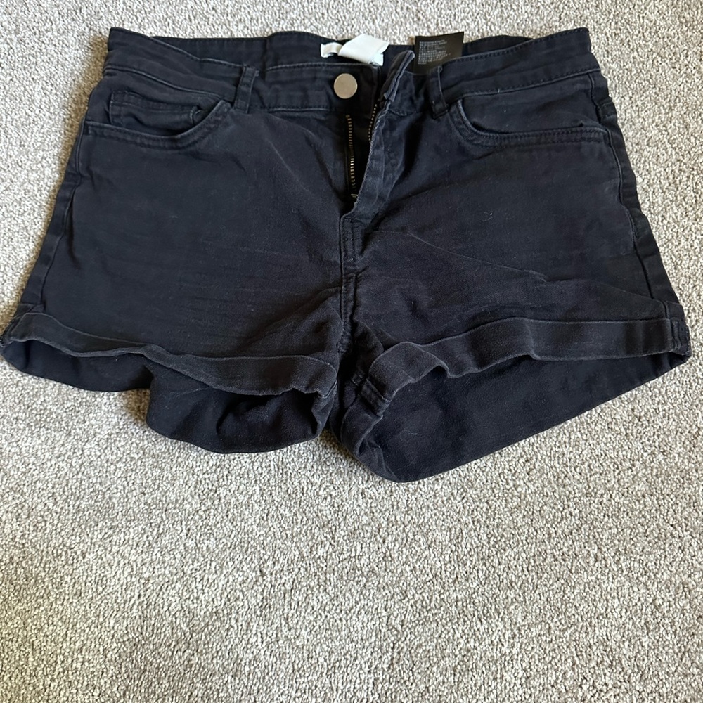 Black denim shorts
